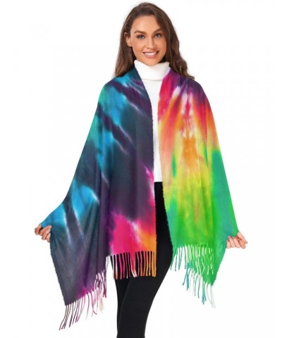 Cashmere Feel Scarf for Women, Warm Soft Single-sided Colorful Tie Dye Print, Fashion Pashminas Shawl Wrap Large Size with Ta...