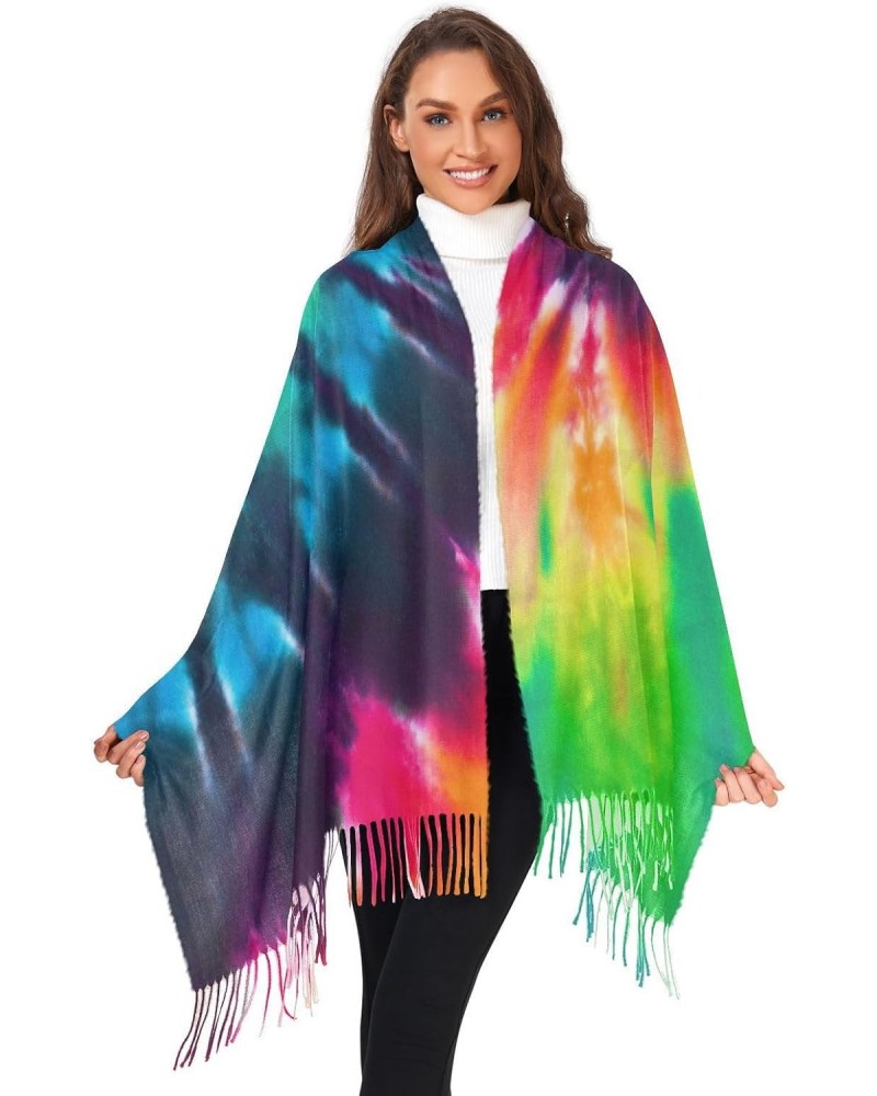 Cashmere Feel Scarf for Women, Warm Soft Single-sided Colorful Tie Dye Print, Fashion Pashminas Shawl Wrap Large Size with Ta...