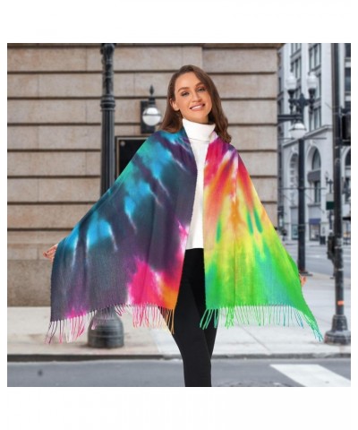 Cashmere Feel Scarf for Women, Warm Soft Single-sided Colorful Tie Dye Print, Fashion Pashminas Shawl Wrap Large Size with Ta...