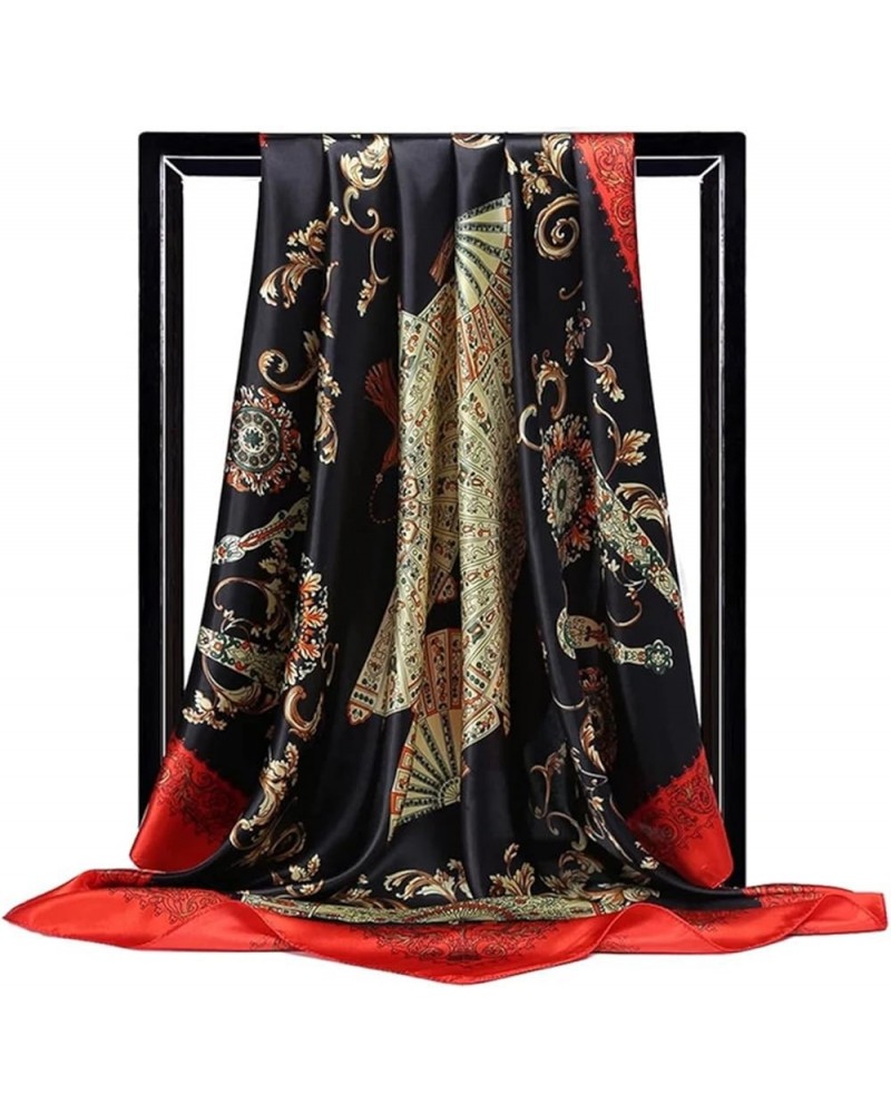 Shawl Scarves for Women Floral Print Satin Silk Hijab Scarf Female Square Kerchief Shawl Head Scarfs for Ladies (Color : Gold...