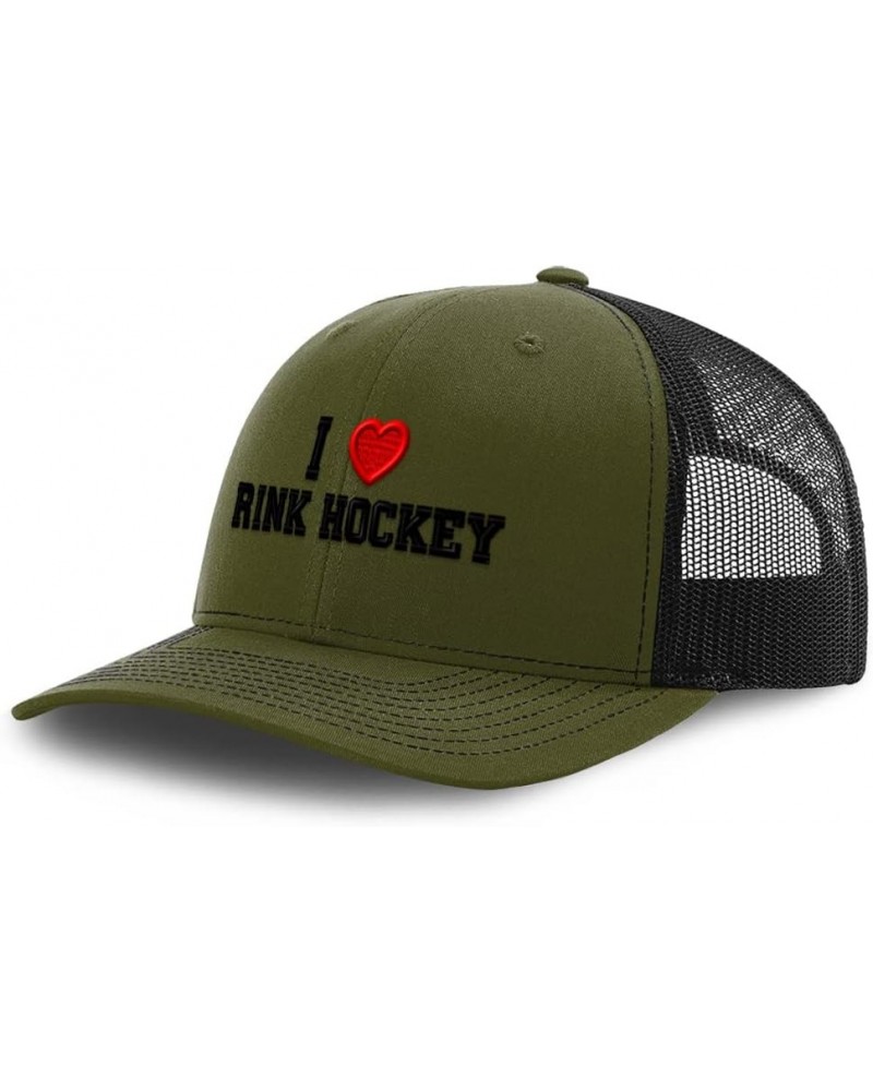 Custom Richardson Trucker Hat I (Love) Rink Hockey Red Heart Sports Lovers Loden Black Design Only $20.71 Baseball Caps