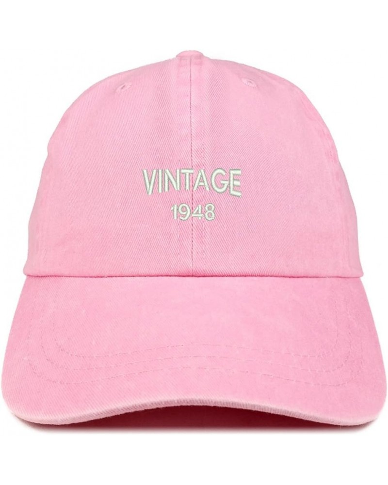 Small Vintage 1948 Embroidered 76th Birthday Washed Pigment Dyed Cap Pink $14.24 Baseball Caps