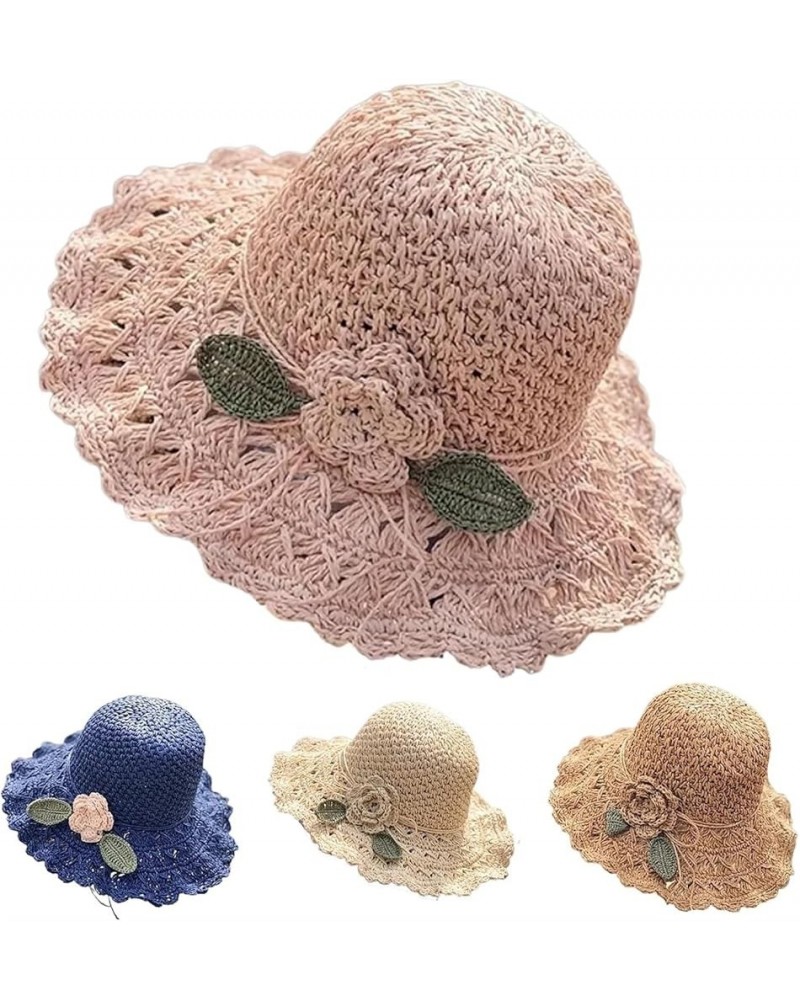 Elegant Crochet Straw Hat with Ruffle Detail, Womens Summer Beach Straw Cap, Womens Summer Beach Straw Sun Hat Fig-7 $11.85 S...