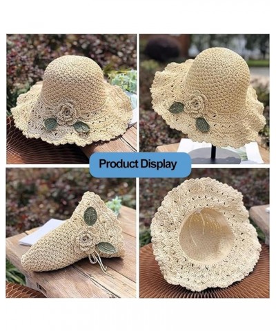 Elegant Crochet Straw Hat with Ruffle Detail, Womens Summer Beach Straw Cap, Womens Summer Beach Straw Sun Hat Fig-7 $11.85 S...