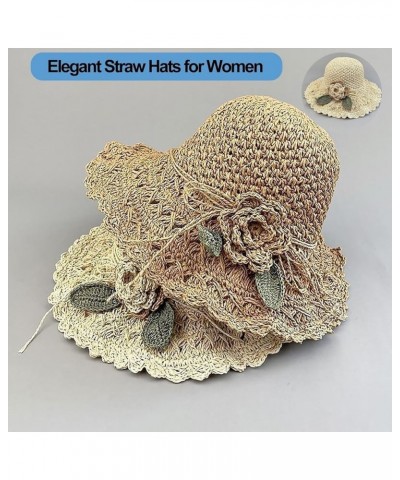 Elegant Crochet Straw Hat with Ruffle Detail, Womens Summer Beach Straw Cap, Womens Summer Beach Straw Sun Hat Fig-7 $11.85 S...