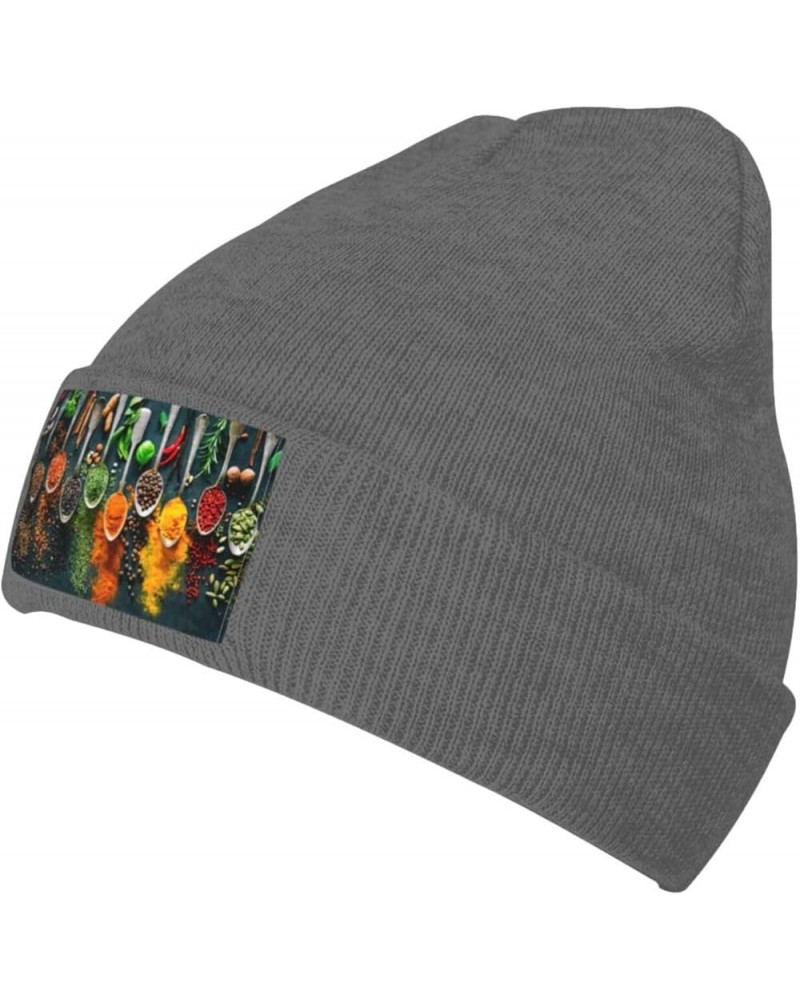 Spices Print Unisex Soft Warm Beanie Hat for Men Women Elastic Lightweight Skiing Knitted Hat Deep Heather $11.42 Skullies & ...