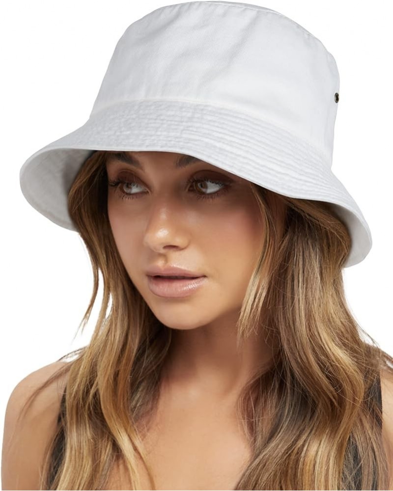 Bucket Hats for Women Washed Cotton Packable Summer Beach Sun Hats Mens Womens Bucket Hat with Strings for Travel White $10.9...