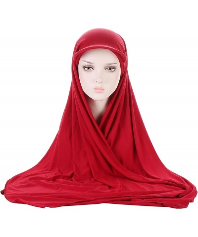 Womens Casual Solid Head Hat Cap Hair Cover Wrap Headwear Muslim Long Turban Brim Cap Tsunami Hat Red $10.88 Skullies & Beanies