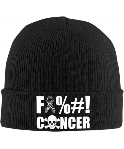 Fuck Carcinoid Cancer Zebra Ribbon Winter Warm Knit Hat - Soft Beanie Cap Black Black $14.32 Skullies & Beanies