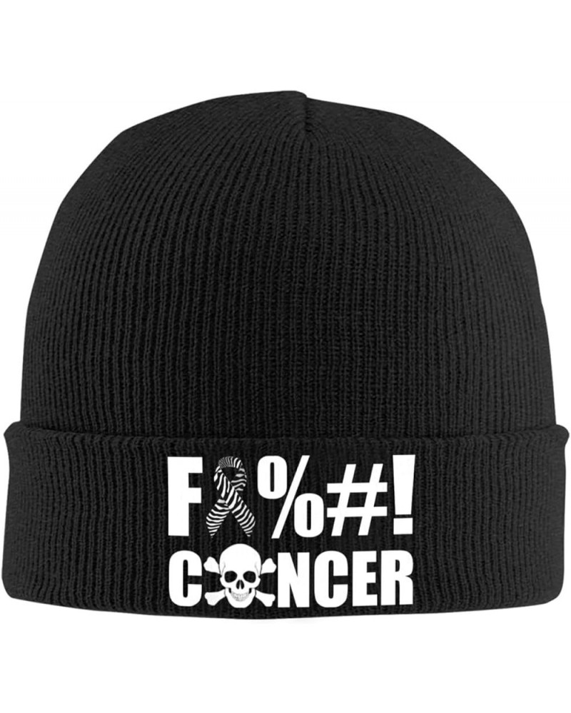 Fuck Carcinoid Cancer Zebra Ribbon Winter Warm Knit Hat - Soft Beanie Cap Black Black $14.32 Skullies & Beanies