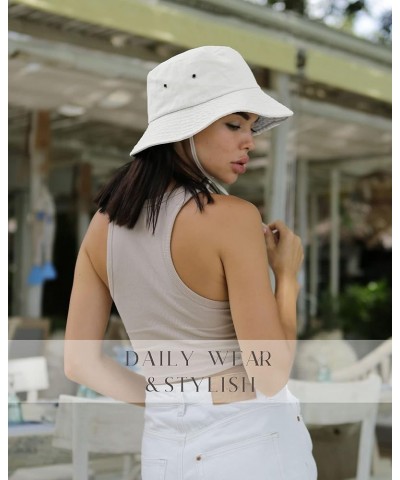 Bucket Hats for Women Washed Cotton Packable Summer Beach Sun Hats Mens Womens Bucket Hat with Strings for Travel White $10.9...