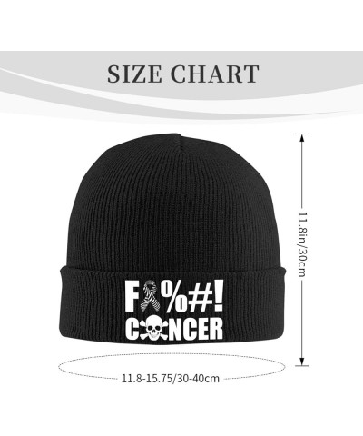 Fuck Carcinoid Cancer Zebra Ribbon Winter Warm Knit Hat - Soft Beanie Cap Black Black $14.32 Skullies & Beanies