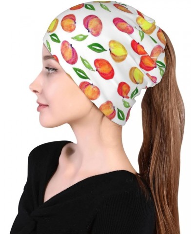 Peach Print Leaf Print Multifunction Slouch Hollow Beanie Thin Summer Turban Hat for Men and Women $11.50 Skullies & Beanies