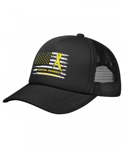 Sarcoma Cancer Awareness America Flag Yellow Ribbon Baseball Cap Adjustable Casual Mesh Hats Duck Tongue Hat for Men Women78,...