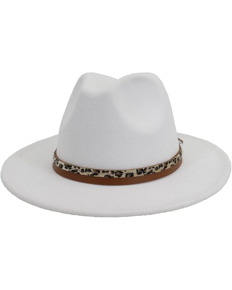 Wide Brim Wool Hats for Women Classic Vintage Felt Leopard Belt Fedora Hat Gentleman Wedding Party Cap 56-58cm White $11.66 F...