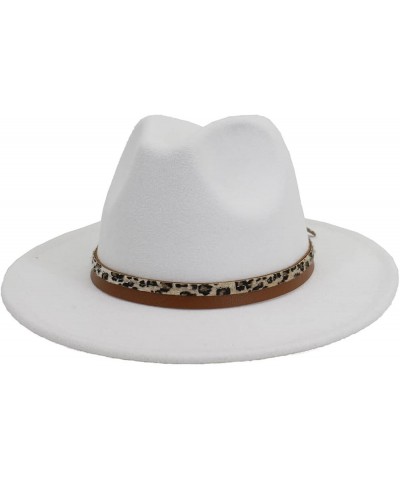 Wide Brim Wool Hats for Women Classic Vintage Felt Leopard Belt Fedora Hat Gentleman Wedding Party Cap 56-58cm White $11.66 F...