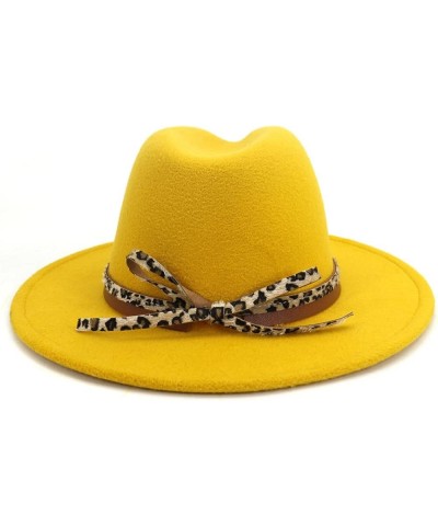 Wide Brim Wool Hats for Women Classic Vintage Felt Leopard Belt Fedora Hat Gentleman Wedding Party Cap 56-58cm White $11.66 F...