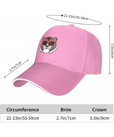 Pink Tiger Head Wearing Sunglasses Baseball Cap Sandwich Brim Hats for Men Women Adjustable Caps Pink $9.87 Baseball Caps