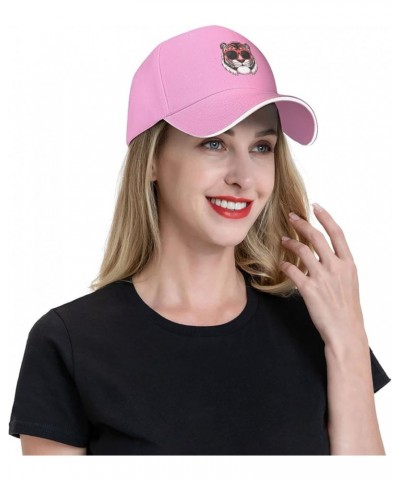 Pink Tiger Head Wearing Sunglasses Baseball Cap Sandwich Brim Hats for Men Women Adjustable Caps Pink $9.87 Baseball Caps