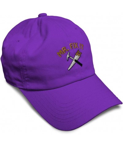 Soft Baseball Cap Mr. Fix It Embroidery Construction Contractor Cotton Embroidered Dad Hats for Men & Women Purple Design Onl...