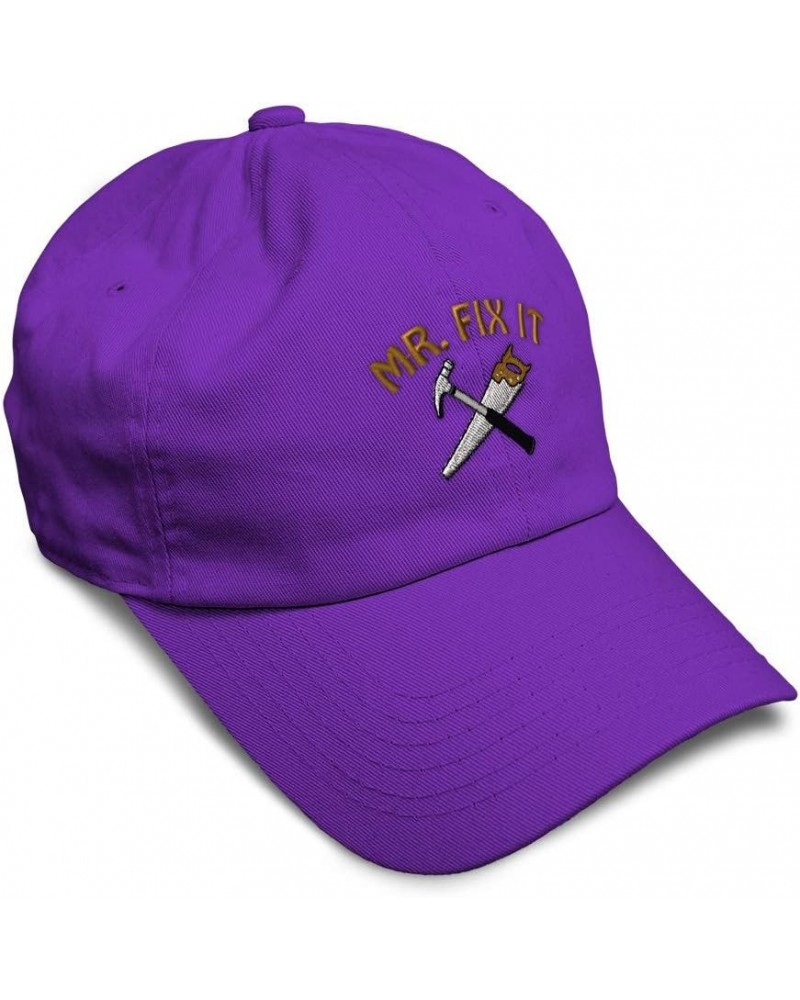 Soft Baseball Cap Mr. Fix It Embroidery Construction Contractor Cotton Embroidered Dad Hats for Men & Women Purple Design Onl...