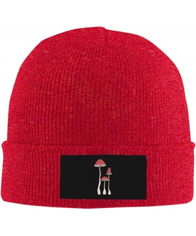 Winter Knit Hat Cap for Men Women, Cartoon Mushrooms Unisex Beanie Hat Cuffed Skull Cap Warm Ski Hats Black Red $11.75 Skulli...