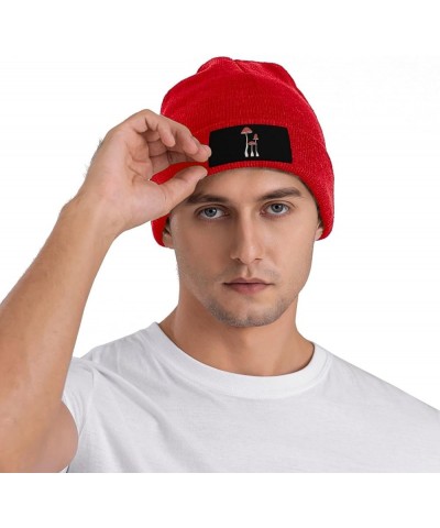 Winter Knit Hat Cap for Men Women, Cartoon Mushrooms Unisex Beanie Hat Cuffed Skull Cap Warm Ski Hats Black Red $11.75 Skulli...