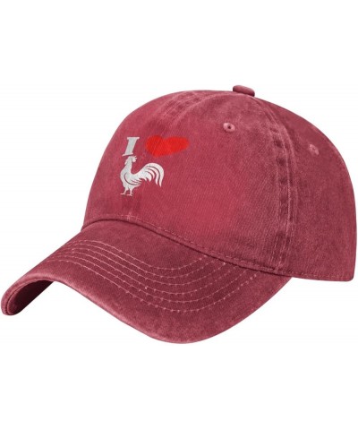 I Love Cock Denim Baseball Hat Washable Adjustable Denim Baseball Hat for Men Women Black Red $12.66 Cowboy Hats