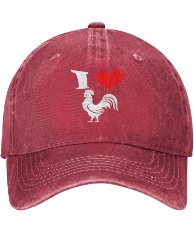 I Love Cock Denim Baseball Hat Washable Adjustable Denim Baseball Hat for Men Women Black Red $12.66 Cowboy Hats