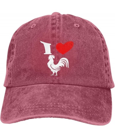 I Love Cock Denim Baseball Hat Washable Adjustable Denim Baseball Hat for Men Women Black Red $12.66 Cowboy Hats