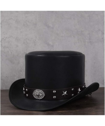 Elegant 3 Size Leather Top Hat Ladies Men Presidential Fedora Hat Rivet Decoration Steampunk Cosplay Party Hat (Color : Black...