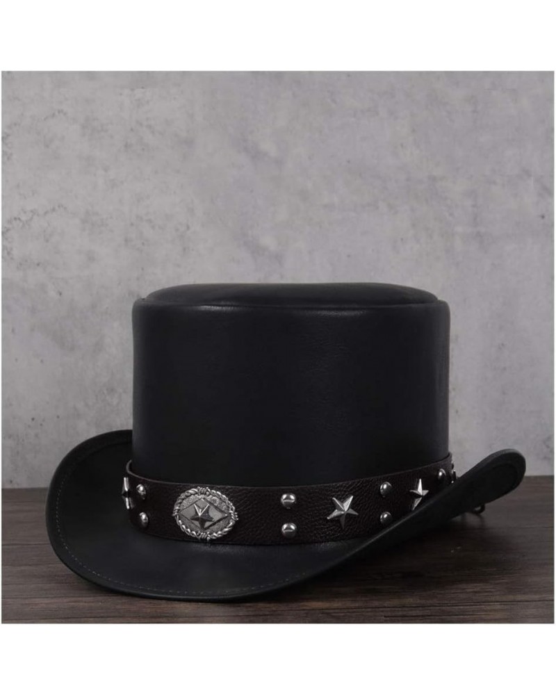 Elegant 3 Size Leather Top Hat Ladies Men Presidential Fedora Hat Rivet Decoration Steampunk Cosplay Party Hat (Color : Black...