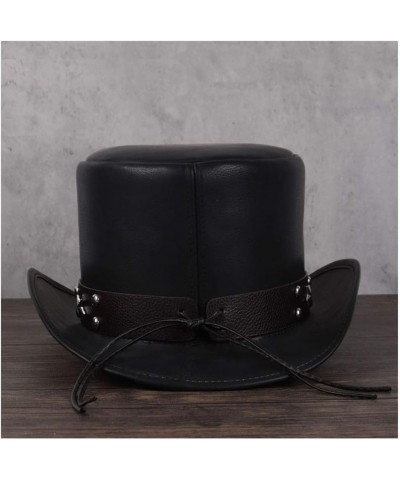 Elegant 3 Size Leather Top Hat Ladies Men Presidential Fedora Hat Rivet Decoration Steampunk Cosplay Party Hat (Color : Black...