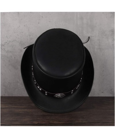 Elegant 3 Size Leather Top Hat Ladies Men Presidential Fedora Hat Rivet Decoration Steampunk Cosplay Party Hat (Color : Black...