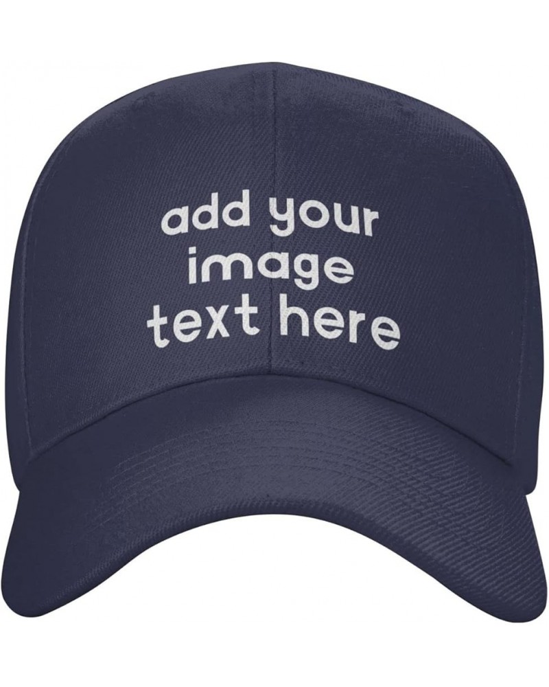 Custom Hats for Men Add Your Name Logo Text or Image Here Personalized Hats Navy Blue $7.63 Baseball Caps