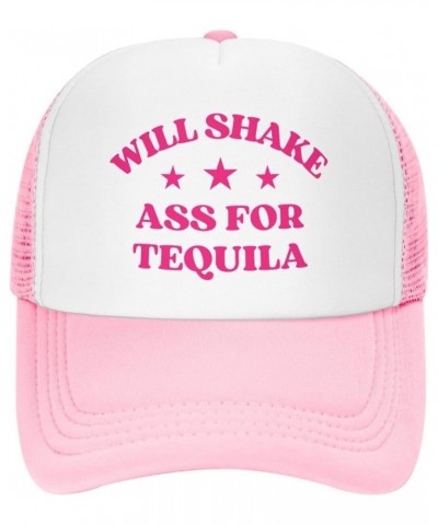 Will Shake-Ass for-Tequila Mesh Cap Men Women Baseball Cap Funny Trucker Hat Pink $10.18 Baseball Caps