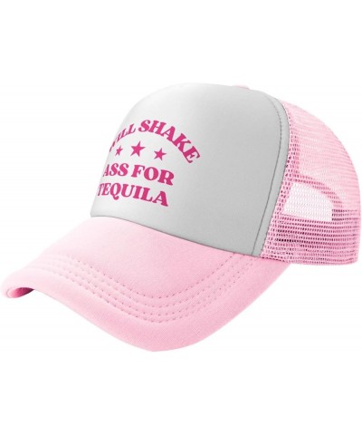 Will Shake-Ass for-Tequila Mesh Cap Men Women Baseball Cap Funny Trucker Hat Pink $10.18 Baseball Caps