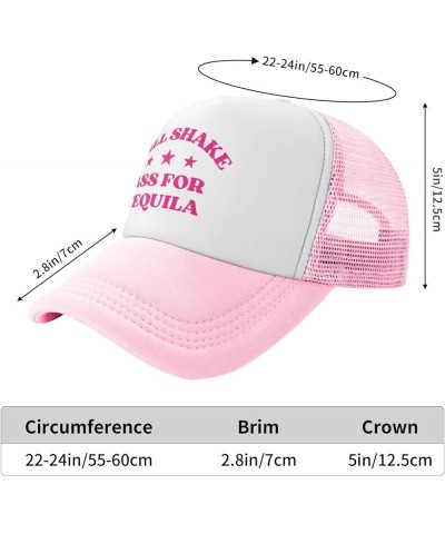 Will Shake-Ass for-Tequila Mesh Cap Men Women Baseball Cap Funny Trucker Hat Pink $10.18 Baseball Caps