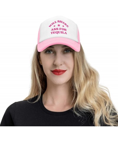 Will Shake-Ass for-Tequila Mesh Cap Men Women Baseball Cap Funny Trucker Hat Pink $10.18 Baseball Caps