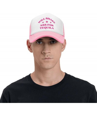 Will Shake-Ass for-Tequila Mesh Cap Men Women Baseball Cap Funny Trucker Hat Pink $10.18 Baseball Caps