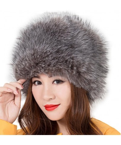 Women's Faux Fox Fur Russian Cossack Ski Christmas Caps Cable Knit Beanie Dark Gray $13.77 Skullies & Beanies