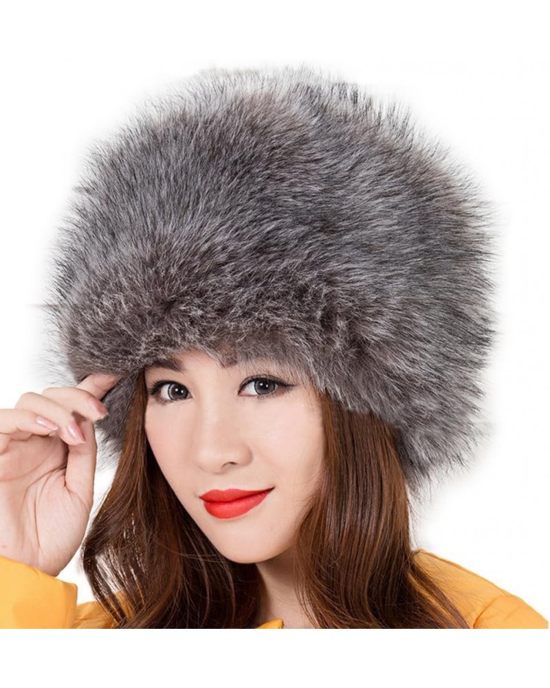 Women's Faux Fox Fur Russian Cossack Ski Christmas Caps Cable Knit Beanie Dark Gray $13.77 Skullies & Beanies