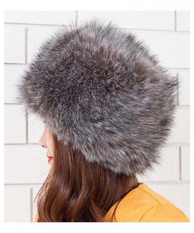 Women's Faux Fox Fur Russian Cossack Ski Christmas Caps Cable Knit Beanie Dark Gray $13.77 Skullies & Beanies