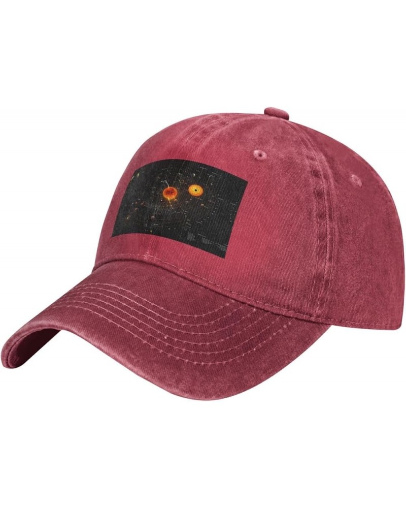 Black Solar System Picture Adult Classic Denim hat : Comfortable, Light Unisex Suitable for Outdoor Sports Activity Red $12.5...