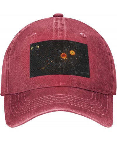 Black Solar System Picture Adult Classic Denim hat : Comfortable, Light Unisex Suitable for Outdoor Sports Activity Red $12.5...