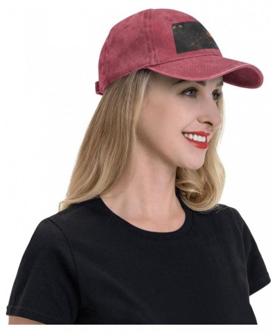 Black Solar System Picture Adult Classic Denim hat : Comfortable, Light Unisex Suitable for Outdoor Sports Activity Red $12.5...