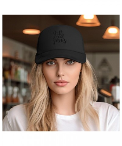 Y'all Need Jesus Trucker Hat Women Mesh Baseball Cap Cowboy Hat Men Dad Hat Adjustable Hat Snapback Hat Black Black $9.40 Bas...