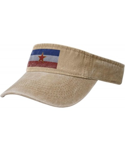 Flag of Yugoslavia Knitting Effect Sun Visor Hats for Women Men Adjustable Sports Sun Hats Golf Cap Natural $11.83 Visors