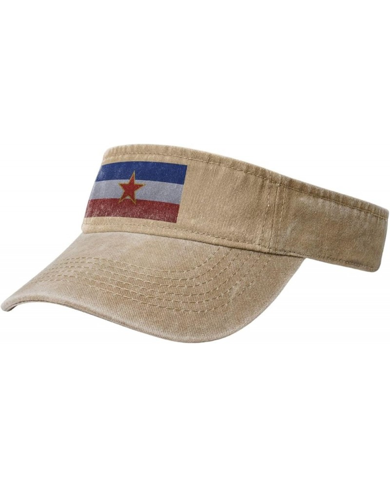 Flag of Yugoslavia Knitting Effect Sun Visor Hats for Women Men Adjustable Sports Sun Hats Golf Cap Natural $11.83 Visors