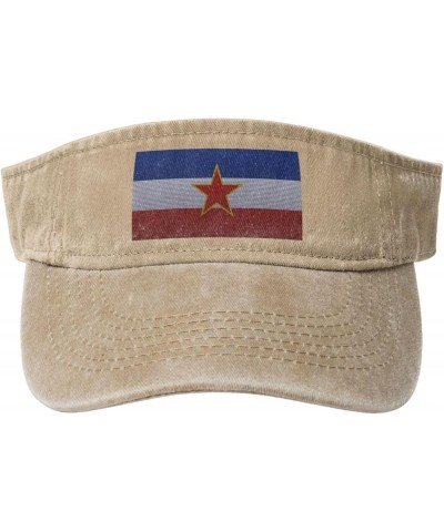 Flag of Yugoslavia Knitting Effect Sun Visor Hats for Women Men Adjustable Sports Sun Hats Golf Cap Natural $11.83 Visors